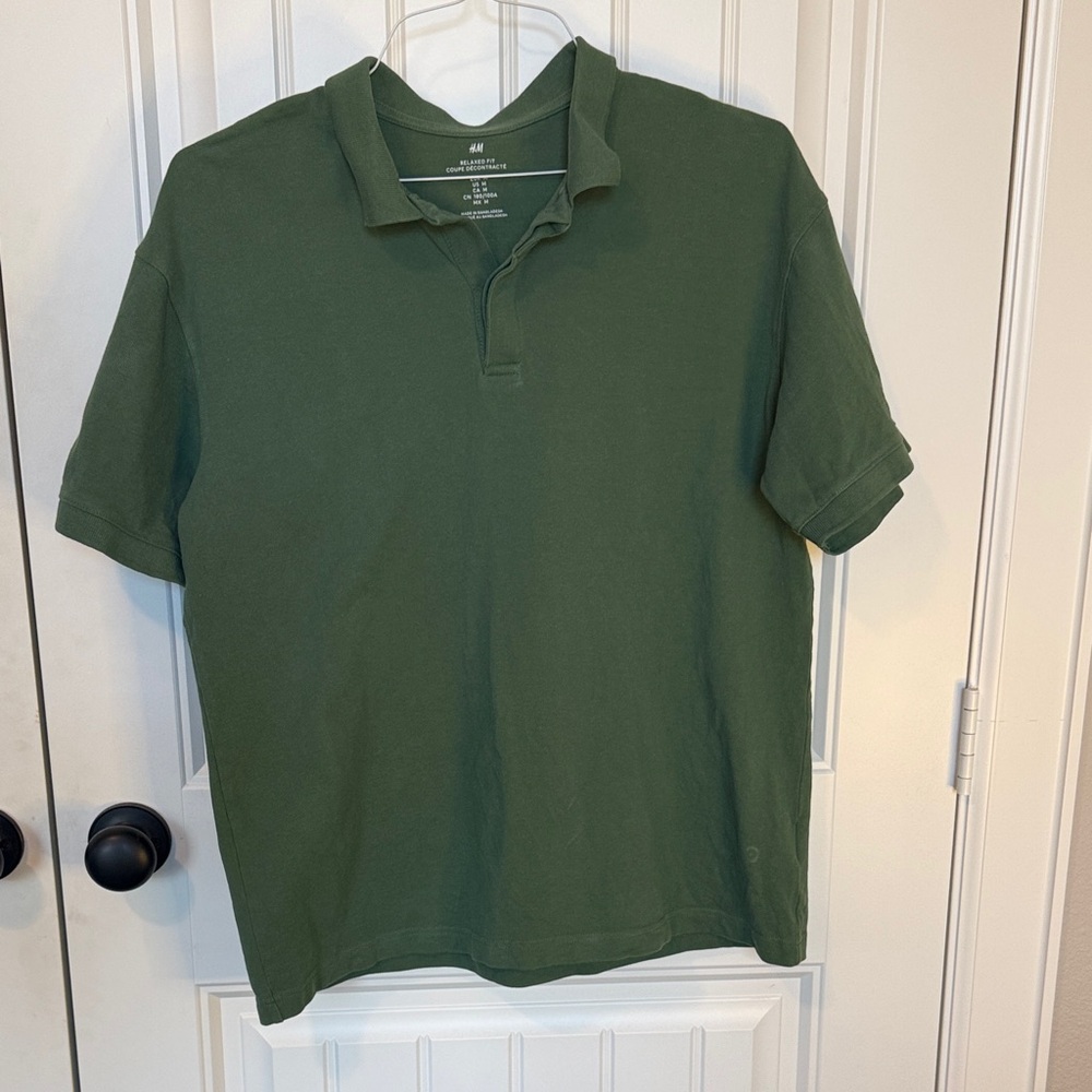 H&M Men's Forest Green Polo Shirt